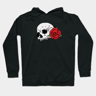 Skull and red rose pixel art halloween Hoodie